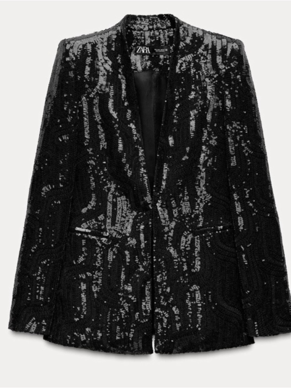 Zara Black Patterned Sequin Blazer Size L